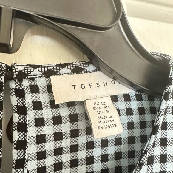 Topshop Blue Gingham Check Ruffled Long Sleeve Mini Dress Size 8 - Picture 5 of 6